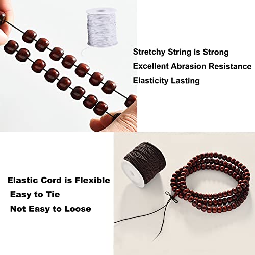 Elastic Cord for Bracelets, 2 Rolls 1 mm 330 Feet Sturdy Bracelet String, Stretchy Elastic String for Jewelry Making, Necklaces, Beading - size: Black+White
