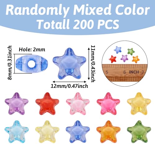 Craftdady 200pcs Transparent Random Mixed Colors Acrylic Star Spacer Beads 12x11mm Round Bead Inside Plastic Loose Charms with 2mm Hole for DIY Jewelry Making - color: Acrylic Star Round Bead in Bead