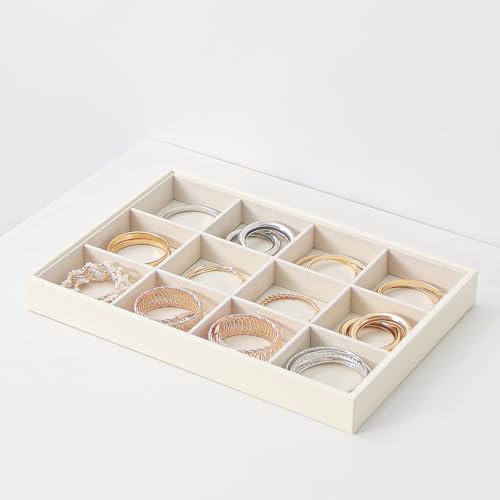 Stackable Jewelry Organizer Tray For Drawers,White Leather Small Earring Storage Tray,Bracelet And Necklace Display Box,Jewelry Ring Display Case (12 Grids) - style: 12 Grids