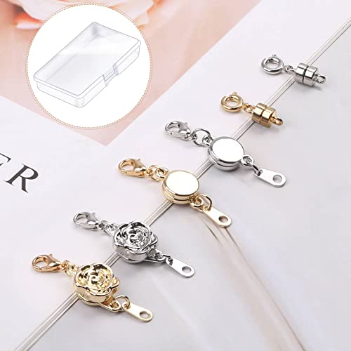 18 Pcs 3 Styles Magnetic Necklace Clasps and Closures, Rose Round Cylindrical Jewelry Magnetic Clasp Connector Locking Magnetic Clasp Bracelet Extender for Jewelry Making (Gold, Silver) - color: Gold Silver