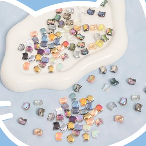 Cat-Shaped Beads, KLFHS 60PCS Glass Cat-Shaped Beads Charms, Cute Animal Bead Mixed Color Glass Bead Bulk Spacer Beads for Bracelet Necklace Earring Craft Supplies DIY (8 * 10MM) - color: Cat
