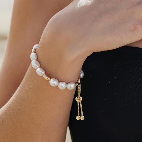 Tofficu Adjustable Slider Bracelet Extension Chains with Ball Ends 2 Inch Gold Plated Stainless Steel Push and Pull Clasp for DIY Jewelry Making and Custom Fit