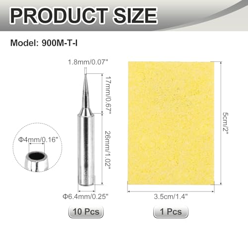 MECCANIXITY Pack of 10 900M Solder Tips Internally Heated Soldering Tips with Cleaning Sponge Pad Replacement Welding Accessories Kit for Electrical Solder Station Tip (900M-T-I) - style: 900M-T-I