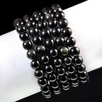 AD Beads Natural Gemstone Round Beads Stretch Bracelet Healing Reiki 10mm (Obsidian) - color: Obsidian