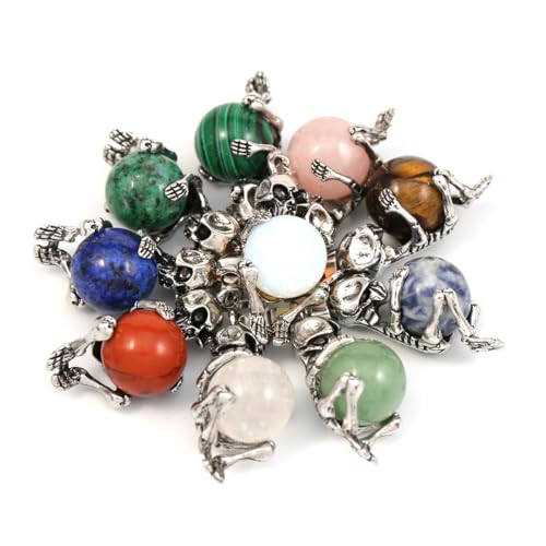 LE SKY 8 Pcs Natural Stone Pendants Unique Skull Shape Healing Crystal Charms for Jewelry Making Necklace
