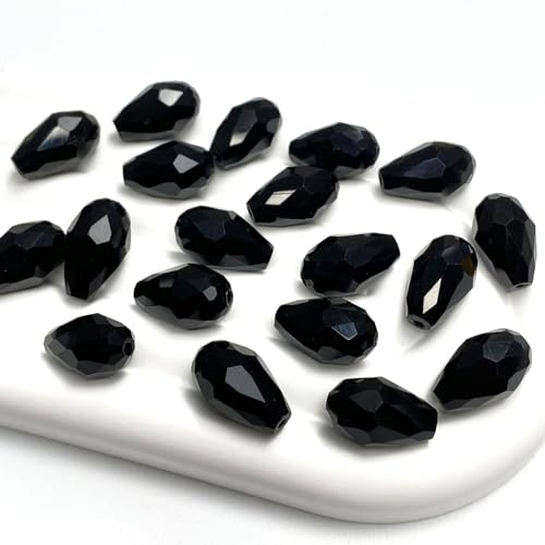 40 PCS 10x15mm Teardrop Crystal Glass Beads Faceted Shape Vertical Hole Loose Glass Beads DIY Handcrafte Bracelet Necklace Earring Jewelry Making(Black) - color: Black, size: 10x15mm