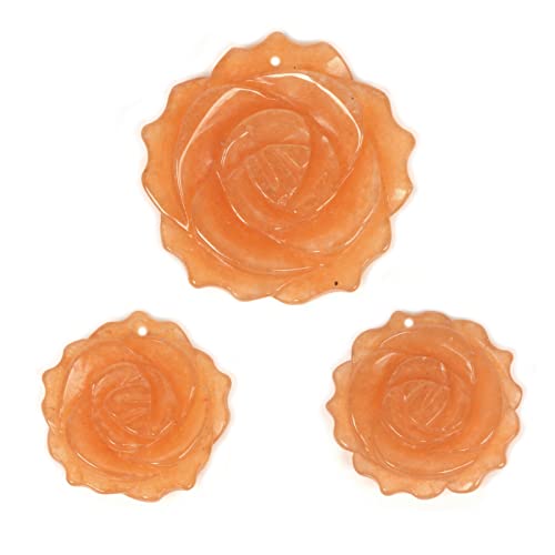 Justinstones 3pcs Carved Gemstone Flower Pendant Earrings Beads Set For Jewelry Making DIY 1.3 Inch & 1 Inch - color: Orange Aventurine