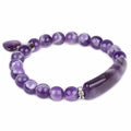 Justinstones Gem Semi Precious Gemstone Love Heart Charm Stretch Beaded Bracelet Unisex - color: African Amethyst