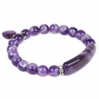 Justinstones Gem Semi Precious Gemstone Love Heart Charm Stretch Beaded Bracelet Unisex - color: African Amethyst