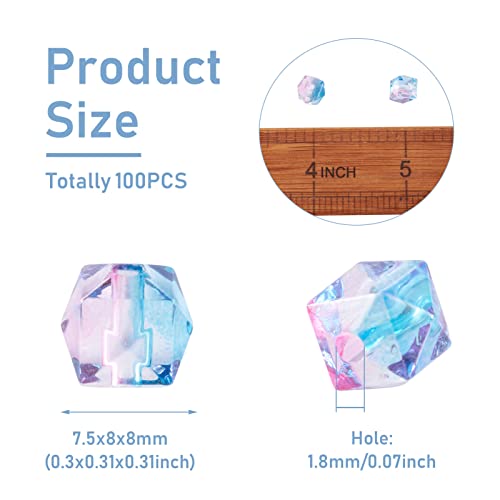 Craftdady 100pcs Polygon Acrylic Beads Pink Transparent Crystal Spacer Charms with 1mm Hole for DIY Jewelry Making - color: Pink Spray Painted,Polygon