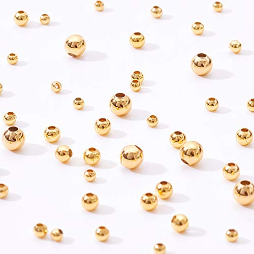 BENECREAT 200Pcs 18K Gold Plated Brass Beads Round Spacer Beads with 4 Mixed Size(0.5-1.5mm Hole) for Necklaces, Bracelets and Jewelry Making - color: Round-4 Sizes