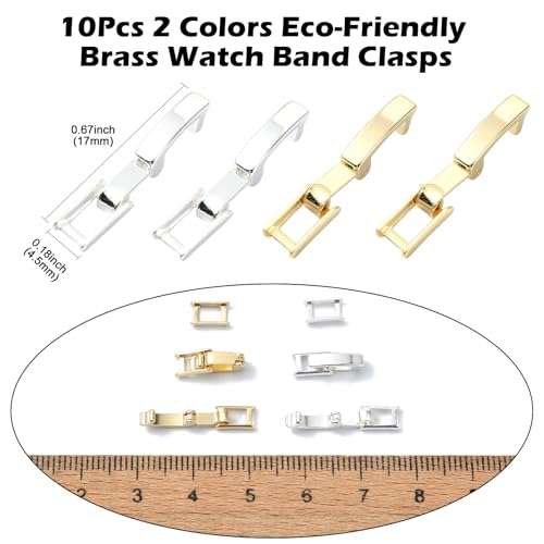 DanLingJewelry 10Pcs Golden & Silver Color Fold Over Jewelry Clasps Brass Watch Band Extender Clasps for DIY Watch Jewelry Making - color: 10pcs - watch band clasps - 17x4.5x4mm