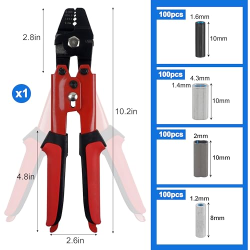 OROOTL Fishing Crimping Tool Kit, Fishing Crimp Pliers with 500pcs Crimp Sleeves Beads Set, Heavy Duty Wire Leader Rope Crimper Tool Wire Cutter Aluminum Copper Loop Sleeves