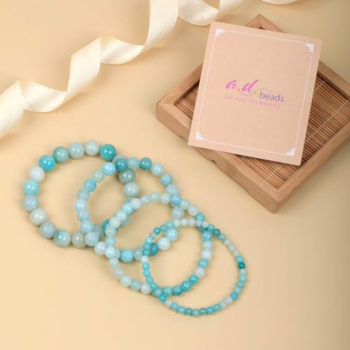 AD Beads Handmade Gemstone Stretch Elastic Bracelet Crystal Healing Reiki Nature's Beauty and Spiritual Essence Unisex - color: Amazonite (Unlock Your True Self), size: 4mm