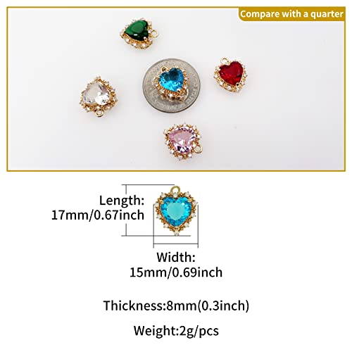 Crystal Zirconia Gold Plated Brass Charms for Jewelry Making Bracelet Necklace Earring Pendant Craft Supplies DIY Accessories - color: HeartA-Blue-5Pcs