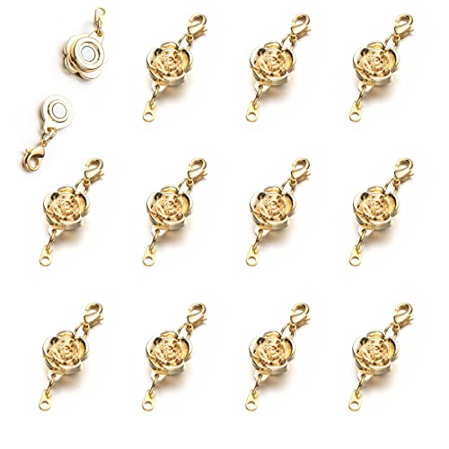 Zpsolution 12 Pieces Locking Magnetic Clasps Rose Jewelry Magnetic Clasp Necklace Lobster Clasp Closures for Jewelry Necklace Bracelet - color: 12 Glod