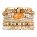 RIAH FASHION Bohemian Acrylic Druzy Multi-Layer Bead Statement Bracelet - Versatile Faux Stone Pendant Stretch Strand Stackable Cuff Bangle Set Sparkly Crystal - color: Bohemian Oval Druzy Set - Light Brown