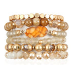 RIAH FASHION Bohemian Acrylic Druzy Multi-Layer Bead Statement Bracelet - Versatile Faux Stone Pendant Stretch Strand Stackable Cuff Bangle Set Sparkly Crystal - color: Bohemian Oval Druzy Set - Light Brown