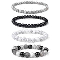 Vinswet 4pcs Beaded Bracelets for Women,Natural Healing Crystal Gemstones Bracelet,Anxiety Stress Relief Bracelet Handmade purple Jewelry Gifts for Women - color: Map stone&Black agate&White turquoise