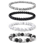 Vinswet 4pcs Beaded Bracelets for Women,Natural Healing Crystal Gemstones Bracelet,Anxiety Stress Relief Bracelet Handmade purple Jewelry Gifts for Women - color: Map stone&Black agate&White turquoise