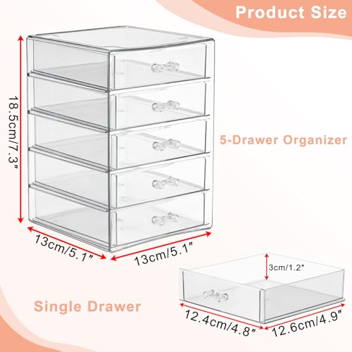 BTSKY Clear Acrylic Storage Organizer with Drawers, 5-Layer Desktop Organizer for Office Essentials, Multi-Purpose Stackable Container for Bathroom Vanity, Desk Makeup Jewelry Container Storage Box - size: 5-layer