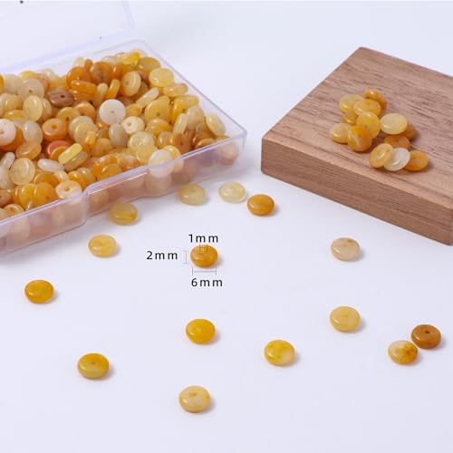 Natural Yellow Jade Disk Stone Spacer Beads 6x2mm 38cm/str Flat Rondelle Loose Semi Gemstone Caps for Making Bracelets Necklace - color: Yellow Jade