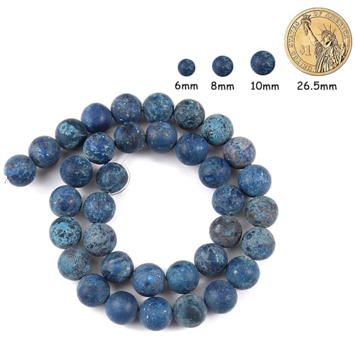 60pcs Natural Matte American Turquoise Gemstone Beads，6mm Frosted Round Loose Stone Beads for Jewelry Making Earring Bracelet Necklace DIY Crafts - color: American Turquoise, size: 6mm