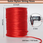 LUSTEMBER 2 mm x 330 Feet Satin Nylon Cord, Silky Smooth Nylon String for Jewelry Making Bracelet Necklaces Beading Thread Rattail Macrame Kumihimo Chinese Knot Craft - size: Red