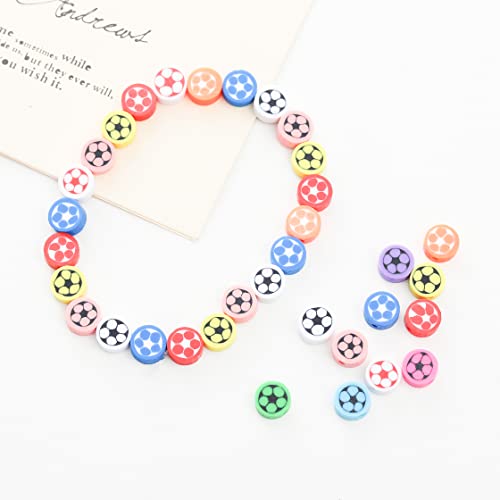 100pcs Football Polymer Clay Spacer Beads for Women Jewelry Making DIY Bracelet Necklace Hair Clip Accessories (Football) - color: Football