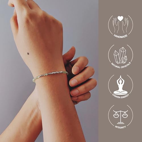 Natural Crystal Cut Bead Bracelet, 925 Silver Faceted Gemstone Jewelry for Women, Handmade Chakra Design Gift for Birthday Christmas Daily Wear - color: Green Prehnite