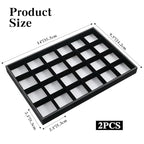 2-Pack 24 Grids Stackable Jewelry Tray Organizers with Removable Dividers – Velvet-Lined Display Trays for Earrings, Necklaces, Bracelets, Rings – Black