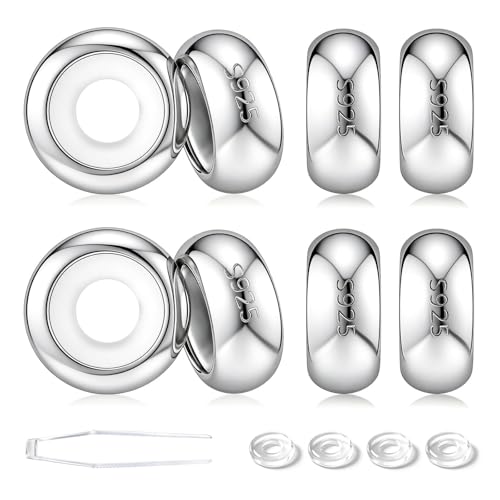 GW Stopper Charms 925 Sterling Silver Round Rondelle Spacer Beads with Exquisite Velvet Bag for Charm Bracelets for Women - color: Silver-8PCS