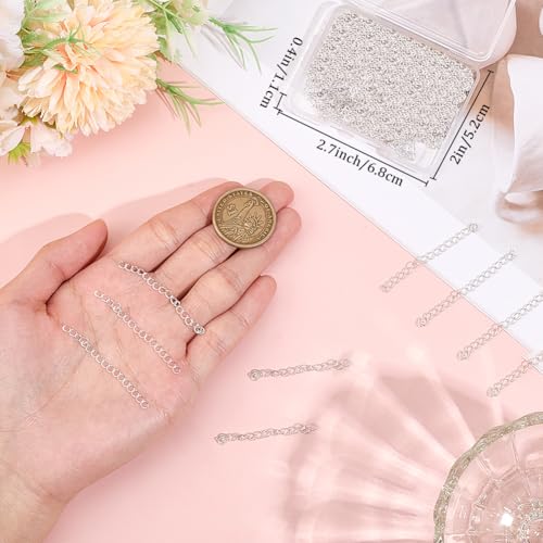 Beebeecraft 100Pcs 5cm Tail Extender Chain for Jewelry Making 925 Sterling Silver Plated 304 Stainless Steel Bracelet Extensions End Extender Chain for Necklace Anklets Keychain DIY Crafts Supplies - color: Silver