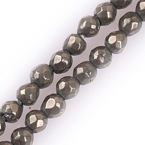 GEM-Inside Natural 2mm Silver Gray Pyrite Gemstone Loose Beads Round Faceted Energy Stone Power Beads for Jewelry Making 15" - color: Gray Pyrite, size: 2mm