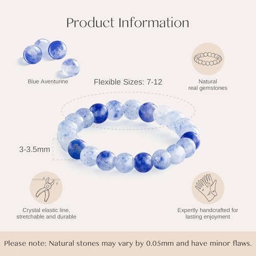 NLIEO Natural Gemstone Stretch Beaded Rings for Women Stackable Dainty Elastic Crystal Rings Jewelry - style: Blue Aventurine