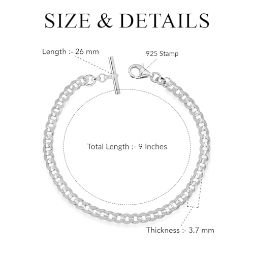 LeCalla Handmade Sterling Silver Mens Bracelets | Solid Italian 925 Chain Bracelets | Classic Designs Chain Bracelets for Men | Men's Silver Bracelet Gift for Dad, Boyfriend, Son - style: 9" T-Bar Bracelets