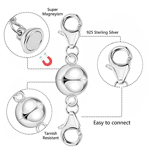 925 Sterling Silver Double Lobster Clasp Magnetic Necklace Jewelry Clasps and Closures Sterling Silver Double Bracelet Necklace Clasp - color: A-Silver