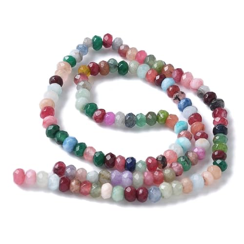 115pcs/strand Dyed Natural Jade Rondelle Beads, 4x2mm Faceted Crystal Stone Smooth Loose Spacer Beads for Jewelry Making Bracelets Earrings DIY Beading Craft Supplies, Mixed Color - color: Mixed Color
