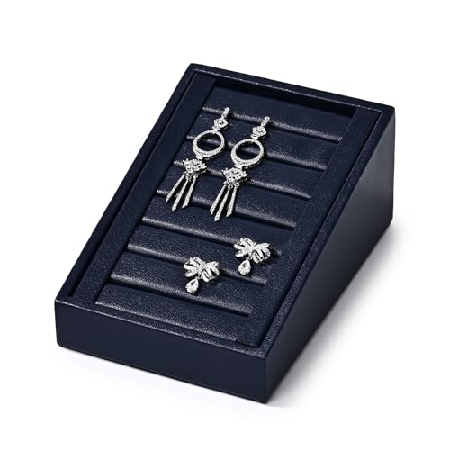 Oirlv Premium PU Leather Ring Tray Display Stand Jewelry Organizer Ring Holder for Trade Show(Blue) - color: Leather Blue