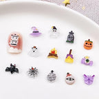 100Pcs Halloween Nail Art Charms Multi Shapes Colors 3D Pumpkin Torch Broom Nail Charms Cute Cartoon Bandage Web Ghost Tombstone Hat Nail Art Rhinestones Mini Flatback Nail Supplies for DIY Nails Art - color: Halloween-5