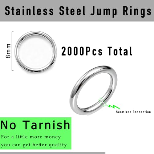 2000 Pieces Stainless Steel Jump Rings for Jewelry Making, 4 Sizes 4-7mm, 18 Gauge Thickness, Silver (8mm) - color: 8mm
