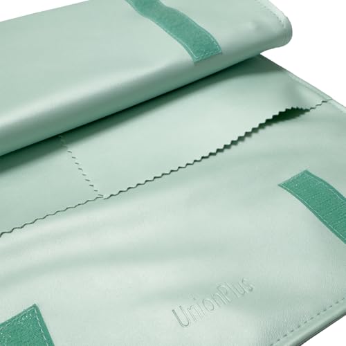 UnionPlus Travel Jewelry Roll, Faux Leather Necklaces Organizer Bag, Elastic Band and Anti-winding, Mint Green - color: Leather Mint Green, size: Medium