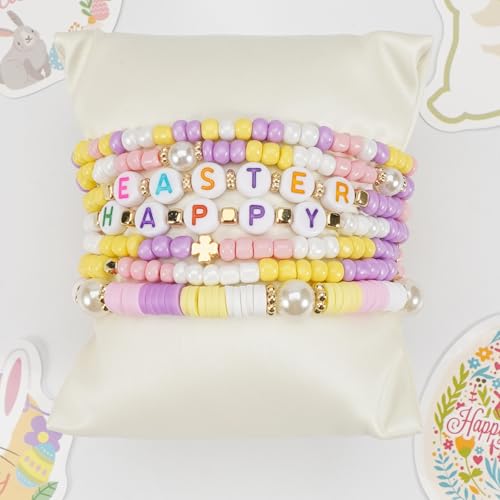 Twinfree Bohemia Beaded Bracelet for Women, Polymer Clay Stretch Bracelets - color: color 44