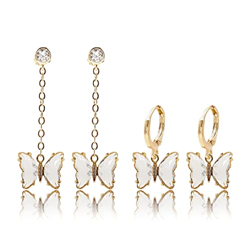 Crystal Zirconia Gold Plated Brass Charms for Jewelry Making Bracelet Necklace Earring Pendant Craft Supplies DIY Accessories - color: Butterfly-White-5Pcs