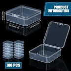 Menkxi 100 Pcs 2.8 x 2.8 x 1 Inch Plastic Bead Storage Containers Box Transparent Boxes with Hinged Lid Clear Bead Organizer Box for Small Items DIY Craft Jewelry Hardware Business Cards Game Pieces