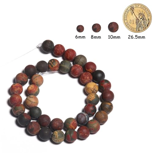 60pcs Natural Matte Picasso Jasper Gemstone Beads，6mm Frosted Round Loose Stone Beads for Jewelry Making Earring Bracelet Necklace DIY Crafts - color: Picasso Jasper, size: 6mm