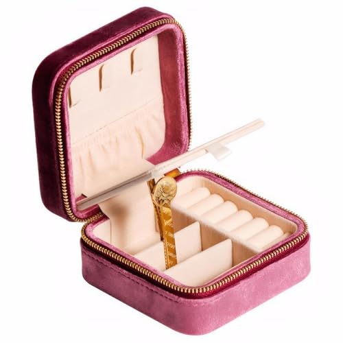 Velvet Jewelry Box, Small Travel Jewelry Organizer, Portable Jewelry Case for Women with Mirror, Lilac Mini Plush Travel Box - color: Lilac