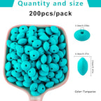 Sunrony 200Pcs Silicone Lentil Beads for Keychain Making, Bulk 12mm Silicone Abacus Spacer Beads for Necklace Bracelet Making Pens(Turquoise) - color: D-Turquoise