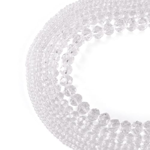 6 Strands Transparent Faceted Glass Beads 3/4/6/8mm Crystal Rondelle Glass Loose Spacer Beads for DIY Bracelet Necklace Wristband Keychain Jewelry Craft Making 2.3~8x2~6mm, Clear - color: 3/4/6/8mm-Clear