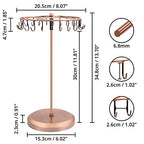 BELLE VOUS Copper Metal Rotating Jewellery Holder Display Stand (23 Hooks) - H34.8 x W20.5cm / 13.70 x 8.07 Inches - Hanging Organiser Tower Rack - Storage for Necklaces & Bracelets, Rings & Earrings